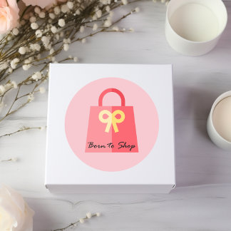 Geboren om te winkelen tasje kleur ronde sticker