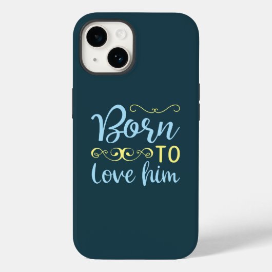 Geboren om van Him Cute Script te houden Religieuz Case-Mate iPhone Case (Achterkant)
