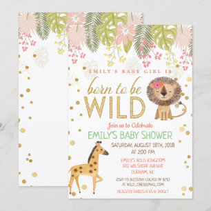 Geboren om wild te zijn Jungle Baby Shower Uitnodi Kaart