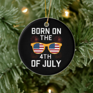 Geboren Op 4 Juli Verjaardag Zonnebril USA Keramisch Ornament
