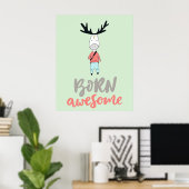 Geboren op Geweldige moderne Cartoon Deer Poster (Thuiskantoor)