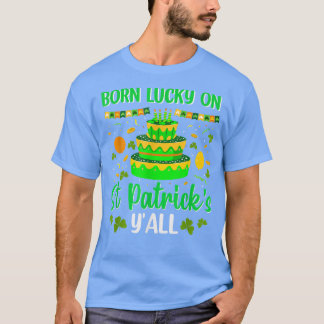 Geboren op Lucky op St Patrick's Birthday Cake Boy T-shirt