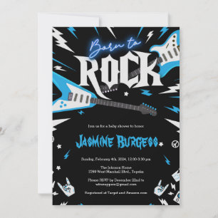 Geboren op ROCK Baby shower Invitation, Guitar Inv Kaart