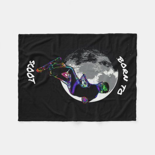 Geboren op scoot-scooter en maan fleece deken (Voorkant (Horizontaal))