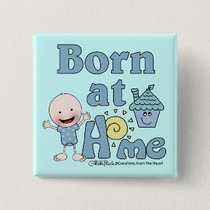 Geboren op Thuisstaande Baby Boy Vierkante Button 5,1 Cm