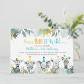 Geboren op twee "Wild Blue Gold Party Animal Birth Kaart (Staand voorkant)