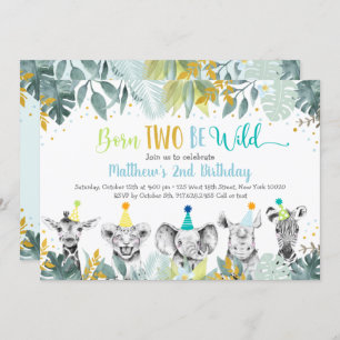 Geboren op twee "Wild Blue Gold Party Animal Birth Kaart
