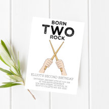 Geboren op Two Rock Second Birthday Party Invitati