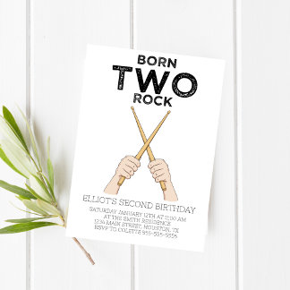 Geboren op Two Rock Second Birthday Party Invitati Kaart