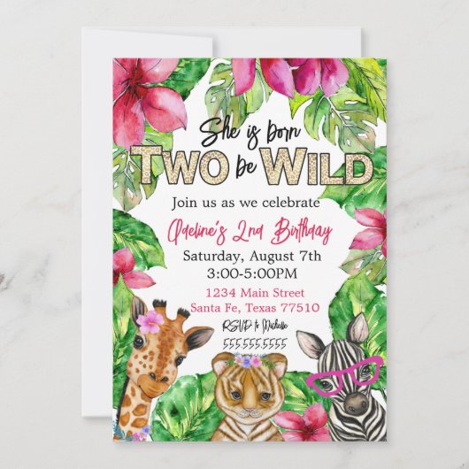 Geboren op TWO: Wild Birthday Invitation Kaart (Voorkant)