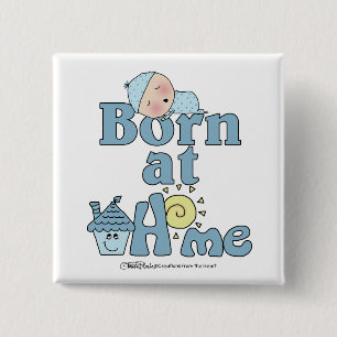 Geboren thuis-slapende baby jongen vierkante button 5,1 cm
