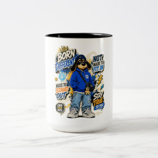 Geboren Vermoeid Grappig T-Shirt voor Uitgeputte V Tweekleurige Koffiemok