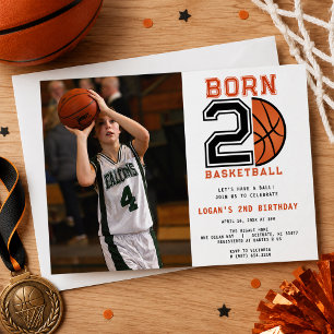 Geboren voor Basketbal 2de Verjaardag Sport Foto Kaart