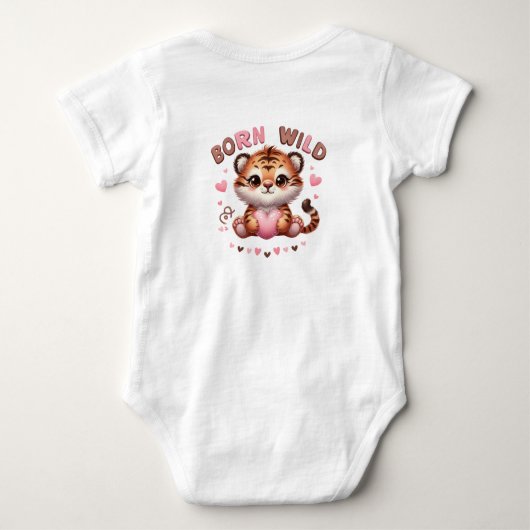 Geboren wilde schattige tijger zachte pastel roze  romper (Achterkant)