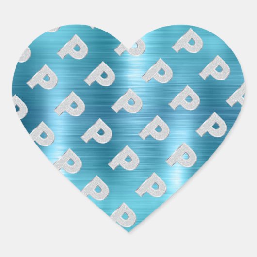 Geborsteld Aqua Zilver Letter P Hart Sticker (Voorkant)