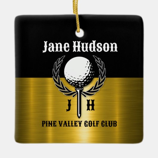 Geborsteld Goud Custom Golf Monogram Ontwerp Keramisch Ornament (Voorkant)