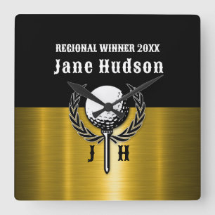 Geborsteld Goud Custom Golf Monogram Ontwerp Vierkante Klok