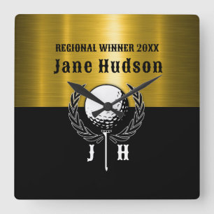 Geborsteld Goud Custom Golf Monogram Ontwerp Vierkante Klok