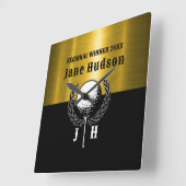Geborsteld Goud Custom Golf Monogram Ontwerp Vierkante Klok (Hoek)