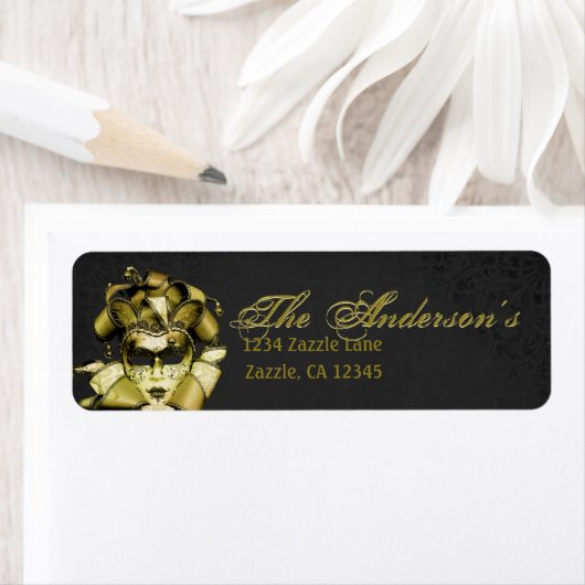 Geborsteld Goud Mardi Gras Masquerade Etiket (Insitu)