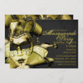 Geborsteld Goud Mardi Gras Masquerade Kaart (Voorkant / Achterkant)