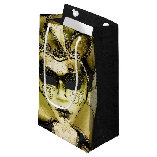 Geborsteld Goud Mardi Gras Masquerade Klein Cadeauzakje (Voorkant Gekanteld)