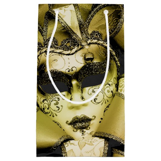 Geborsteld Goud Mardi Gras Masquerade Klein Cadeauzakje (Voorkant)