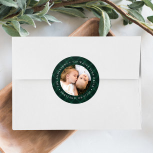 Geborsteld groen geruite foto retour adreslabel ronde sticker
