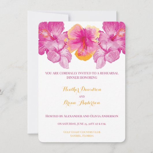 Geborsteld Hibiscus Bloemen bruiloft repetitie din Kaart (Voorkant)