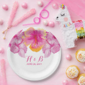 Geborsteld Hibiscus Bloemen Trouwpapier Borden Papieren Bordje (Feest)