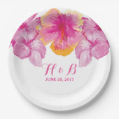 Geborsteld Hibiscus Bloemen Trouwpapier Borden Papieren Bordje (Voorkant)