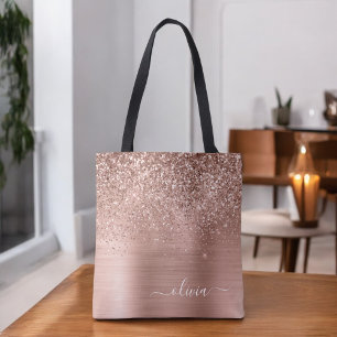 Geborsteld Metaal Roze Goud Roze Glitter Monogram Draagtas
