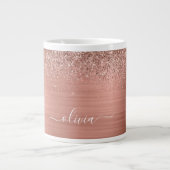 Geborsteld Metaal Roze Goud Roze Glitter Monogram Extra Grote Beker (Voorkant)
