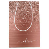 Geborsteld Metaal Roze Goud Roze Glitter Monogram Medium Cadeauzakje (Voorkant)