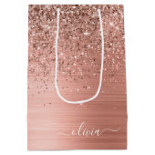 Geborsteld Metaal Roze Goud Roze Glitter Monogram Medium Cadeauzakje (Achterkant)