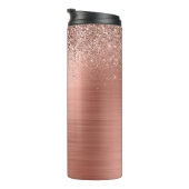 Geborsteld Metaal Roze Goud Roze Glitter Monogram Thermosbeker (Geroteerd rechts)