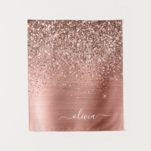 Geborsteld Metaal Roze Goud Roze Glitter Monogram Wandkleed
