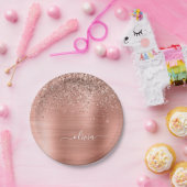 Geborsteld Metaal Roze Goud Roze Glitters Monogram Papieren Bordje (Feest)