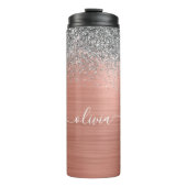 Geborsteld Metaal Roze Goud Zilver Glitter Monogra Thermosbeker (Voorkant)