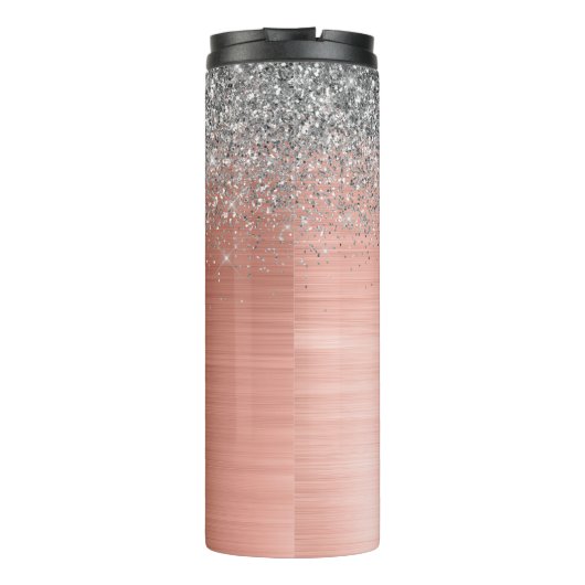 Geborsteld Metaal Roze Goud Zilver Glitter Monogra Thermosbeker (Achterkant)