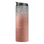 Geborsteld Metaal Roze Goud Zilver Glitter Monogra Thermosbeker (Geroteerd rechts)