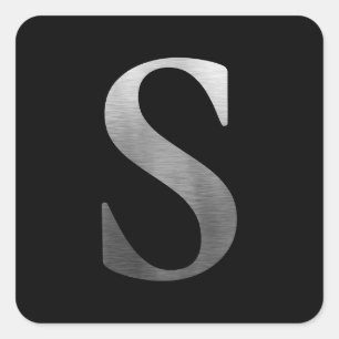 Geborsteld Metaal Zilver Monogram S Zwart Vierkante Sticker