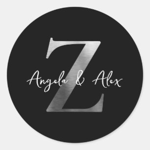 Geborsteld Metaal Zilver Zwart Trouw Monogram Z Ronde Sticker