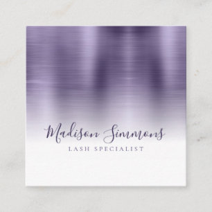 geborsteld metallic violet monogram elegant script vierkante visitekaartje
