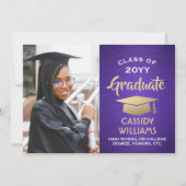 Geborsteld Paarse en Gouden Modern Afstuderen Foto Kaart (Voorkant)