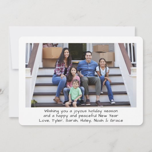 Geborsteld rood script Kerstmis & Nieuwjaar 4 Foto Feestdagenkaart (Achterkant)