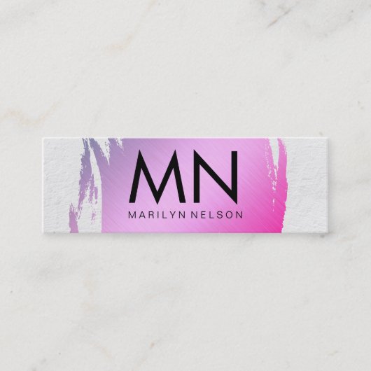 Geborsteld Roze met Witte Textuur en Chique Monogr Mini Visitekaartje (Voorkant)