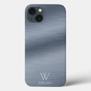 Geborsteld RVS-ontwerp Gepersonaliseerd Monogram iPhone 13 Hoesje