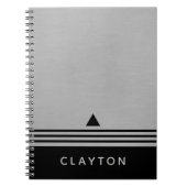 Geborsteld Zilver en Zwart Ruimteontwerp Aangepast Notitieboek (Voorkant)