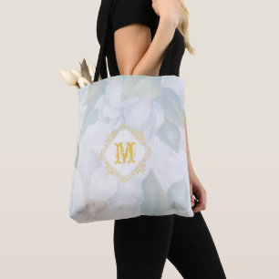 Geborstelde Floral Monogrammed bruiloft gunst Tote Bag